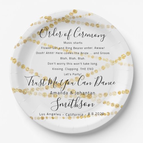 Wedding Party Plate Funny Program Thank Gold White
