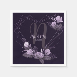 Wedding Party Purple Floral Violet Geometric Frame Napkins