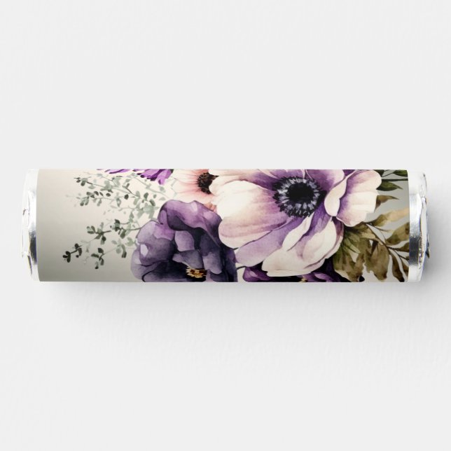 Wedding Party Purple Pink Flowers Golden Elegant Breath Savers® Mints (Front)