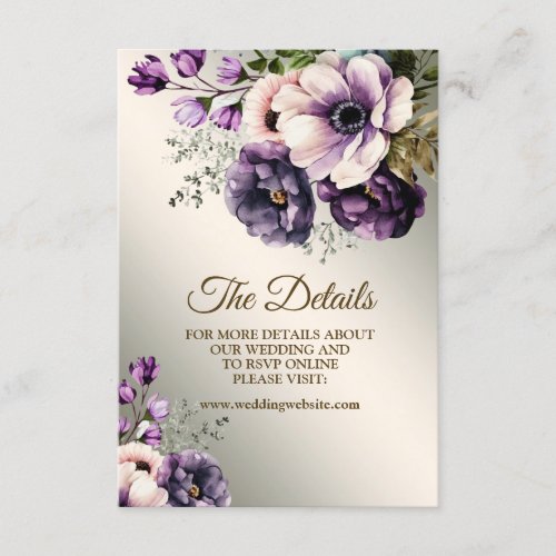 Wedding Party Purple Pink Flowers Golden Elegant Enclosure Card