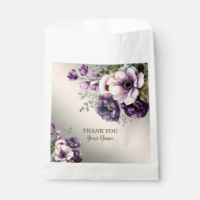Wedding Party Purple Pink Flowers Golden Elegant Favor Bag (Front)