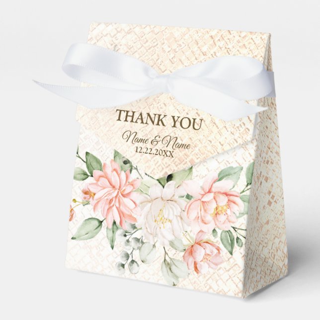 Wedding Party Purple Pink Flowers Golden Elegant Favor Boxes (Front Side)