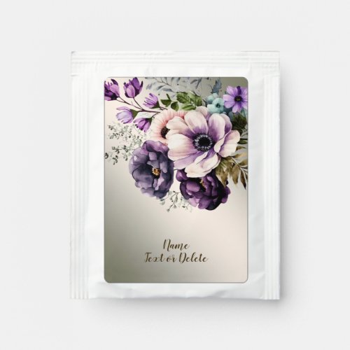 Wedding Party Purple Pink Flowers Golden Elegant Tea Bag Drink Mix