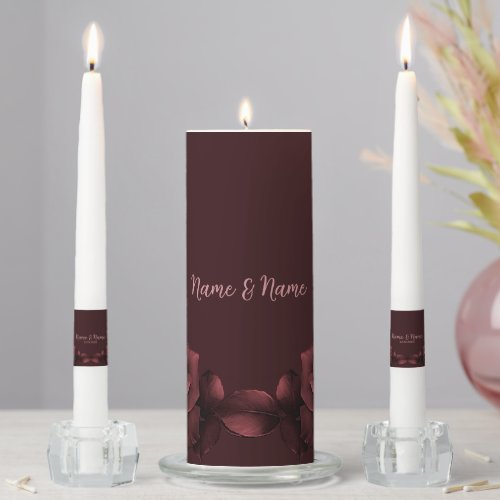 Wedding Party Red Pink Roses Flowers Frame Unity Candle Set