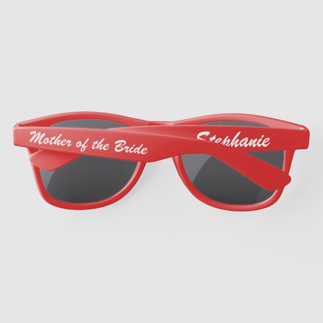 Wedding Party Red Plastic SunGlasses with Name (Back)