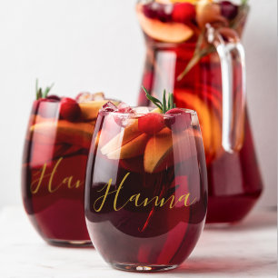 Wedding Party Script Font Personalized Name Stemless Wine Glass