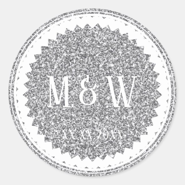 Wedding Party Silver Glitter Classic Classic Round Sticker (Front)