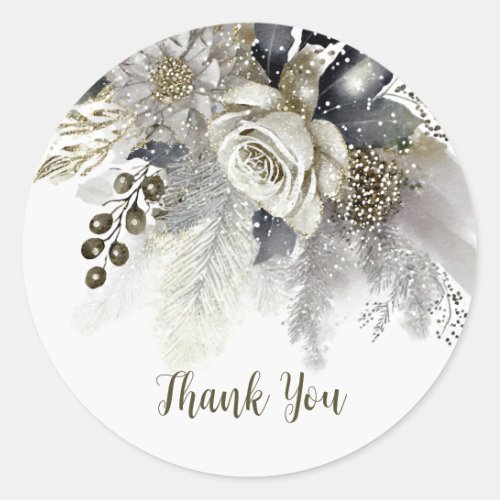 Wedding Party Silver Golden White Roses Flowers Classic Round Sticker