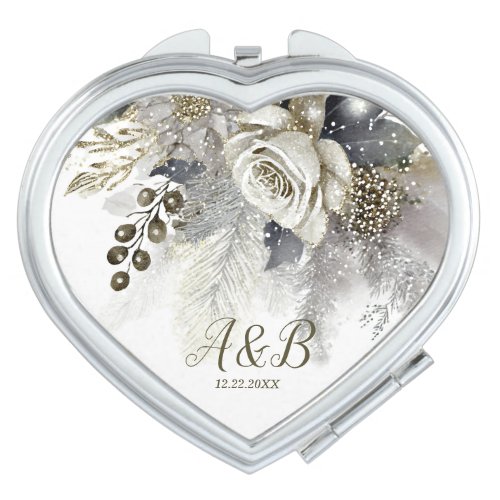 Wedding Party Silver Golden White Roses Flowers Compact Mirror