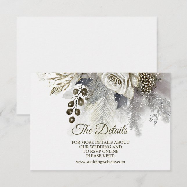 Wedding Party Silver Golden White Roses Flowers Enclosure Card (Front/Back)