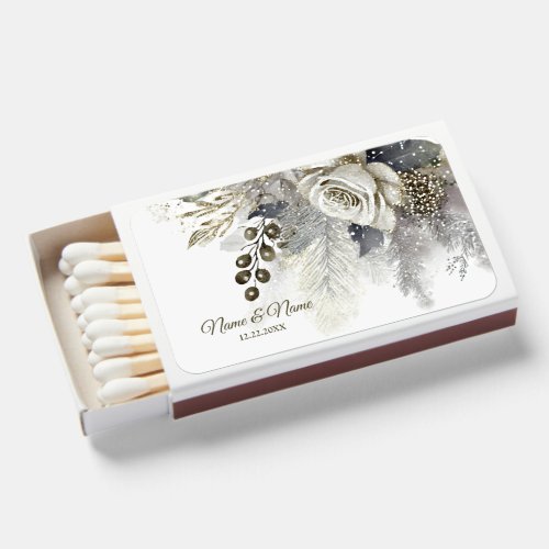 Wedding Party Silver Golden White Roses Flowers Matchboxes