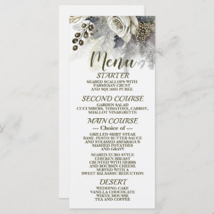 Wedding Party Silver Golden White Roses Flowers Menu