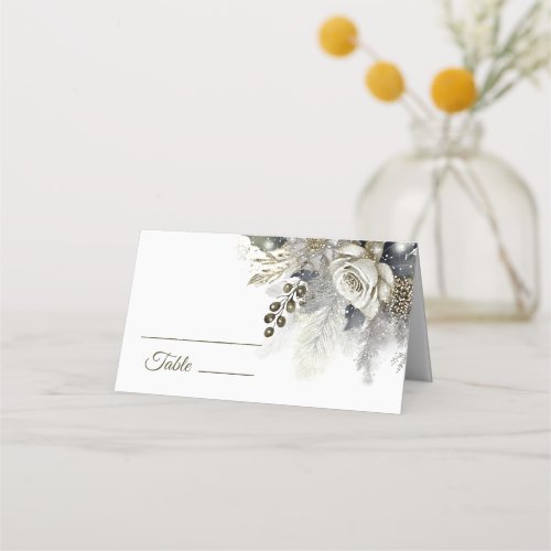 Wedding Party Silver Golden White Roses Flowers Place Card