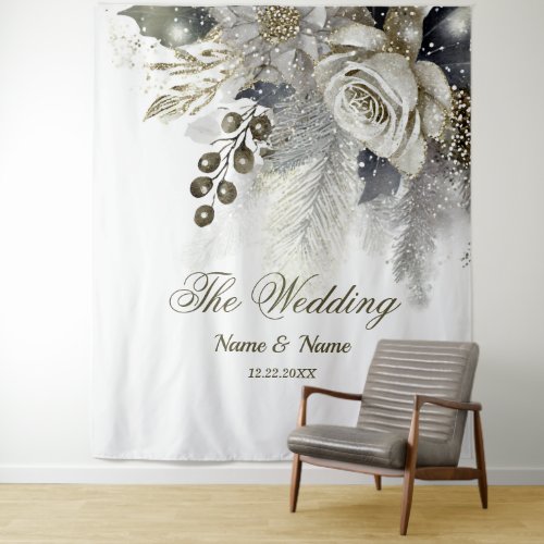 Wedding Party Silver Golden White Roses Flowers Tapestry