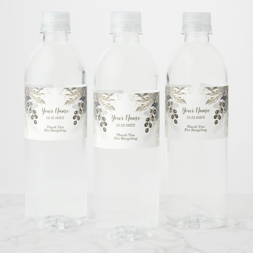 Wedding Party Silver Golden White Roses Flowers Water Bottle Label