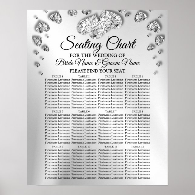 Wedding Party Silver Hearts Gray Black Elegant Poster (Front)