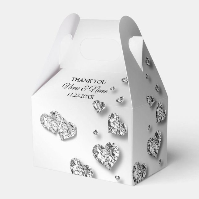 Wedding Party Silver Hearts Gray Elegant Favor Boxes (Front Side)