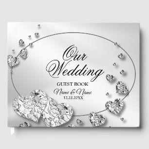 Wedding Party Silver Hearts Gray Elegant Guest Book