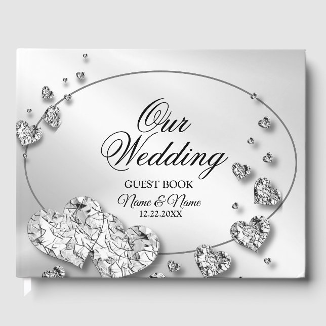 Wedding Party Silver Hearts Gray Elegant Guest Book (Front)