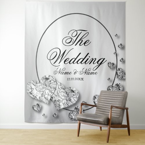 Wedding Party Silver Hearts Gray Elegant Tapestry