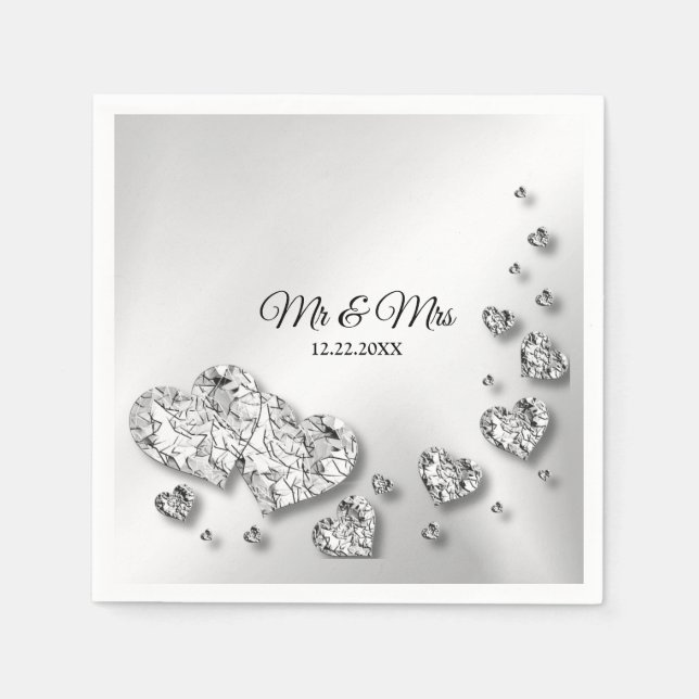 Wedding Party Silver Hearts Gray Elegant Trendy Napkins (Front)