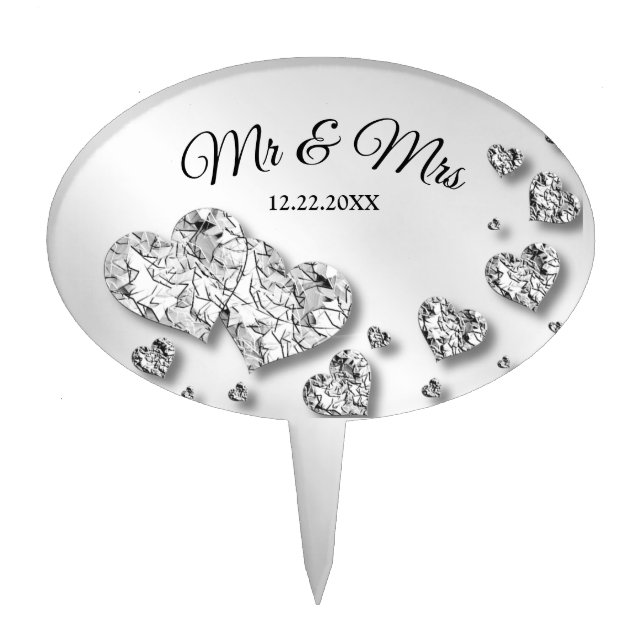 Wedding Party Silver Hearts Gray Shiny Elegant Cake Topper (Front)
