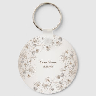 Wedding Party Tan Floral Heart Beige Elegant Keychain
