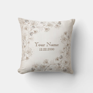 Wedding Party Tan Floral Heart Beige Elegant Throw Pillow