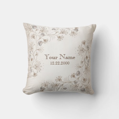 Wedding Party Tan Floral Heart Beige Elegant Throw Pillow