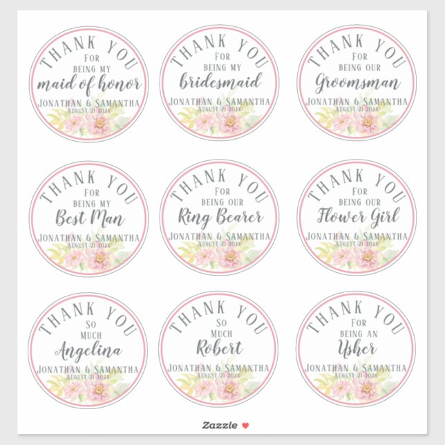 Wedding Party Thank You Individual Rose Flower Sticker (Sheet)