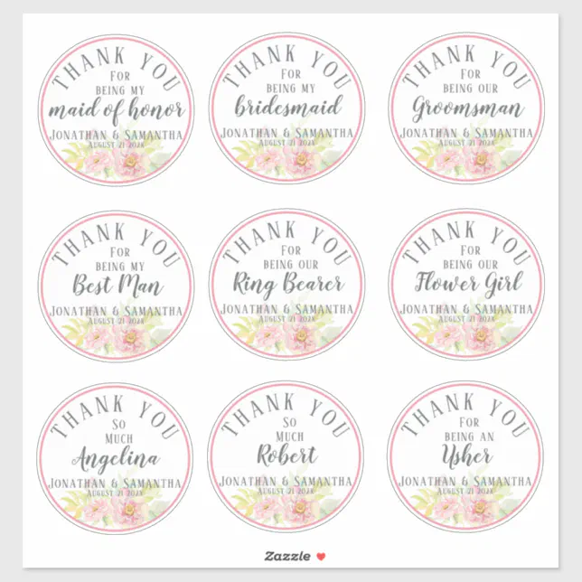 Wedding Party Thank You Individual Rose Flower Sticker | Zazzle