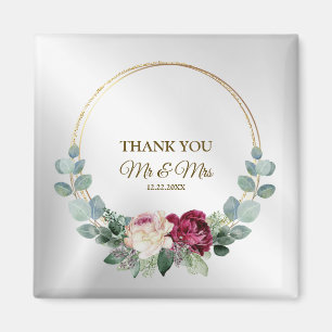 Wedding Party Thank You Pink Red Floral Greenery Magnet