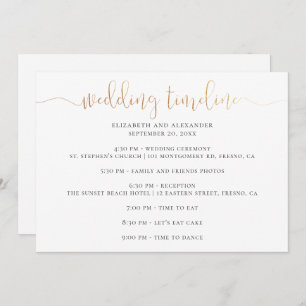 Wedding party timeline script. Simple calligraphy Invitation
