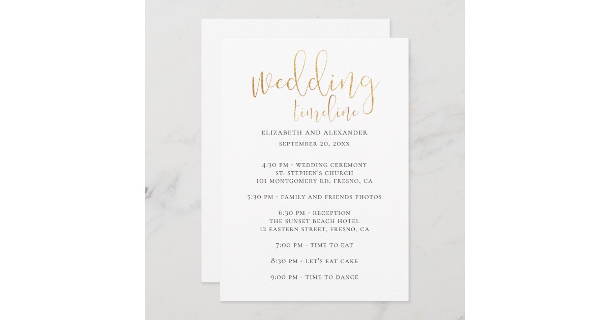 Wedding party timeline script. Simple calligraphy Invitation | Zazzle