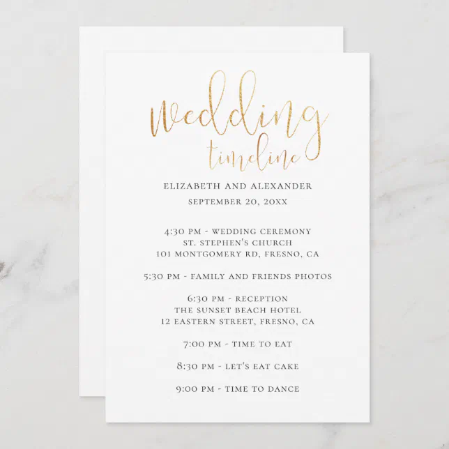 Wedding party timeline script. Simple calligraphy Invitation | Zazzle