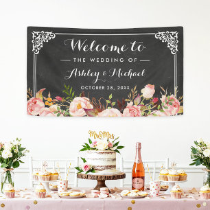 Wedding Party Vintage Chalkboard Rustic Floral Banner