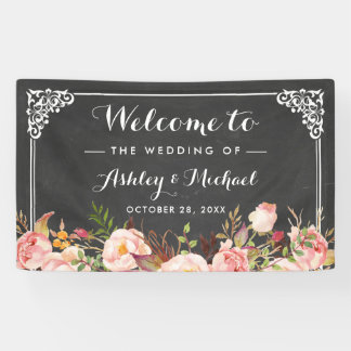Wedding Party Vintage Chalkboard Rustic Floral Banner