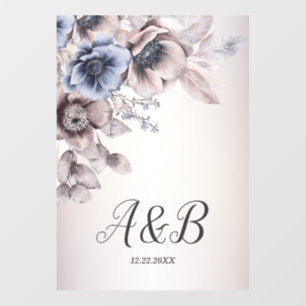 Wedding Party Watercolor Pastel Blue Beige Flowers Floor Decals