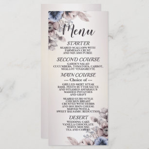 Wedding Party Watercolor Pastel Blue Beige Flowers Menu