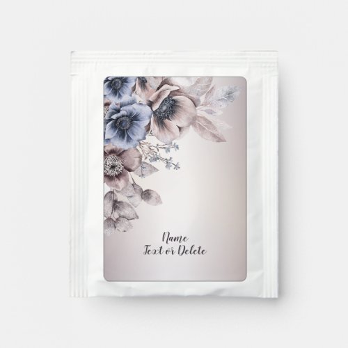 Wedding Party Watercolor Pastel Blue Beige Flowers Tea Bag Drink Mix