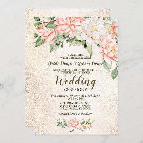 Wedding Party Watercolor Peach White Flower Invitation