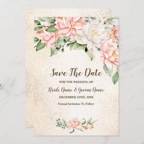Wedding Party Watercolor Peach White Flower Save T Save The Date