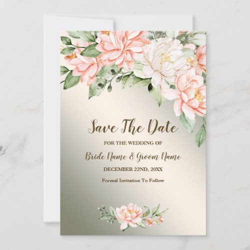 Wedding Party Watercolor Peach White Flower Save The Date