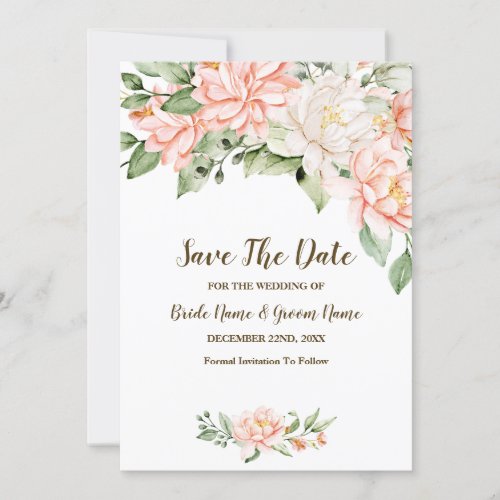 Wedding Party Watercolor Peach White Flower Save The Date