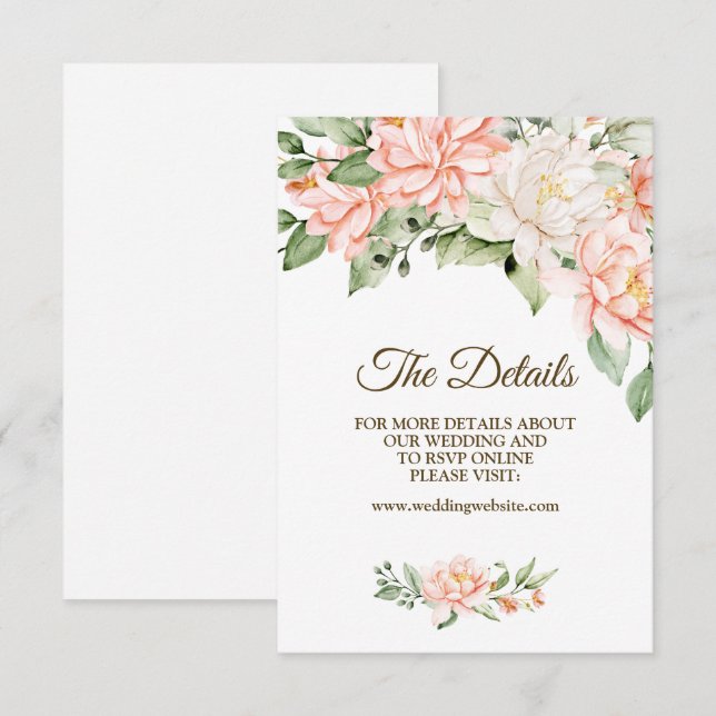Wedding Party Watercolor Peach White Flowers Enclosure Card (Front/Back)