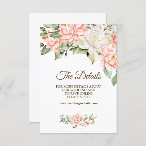 Wedding Party Watercolor Peach White Flowers Enclosure Card