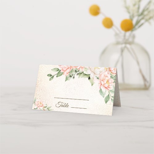 Wedding Party Watercolor Peach White Flowers Place Card