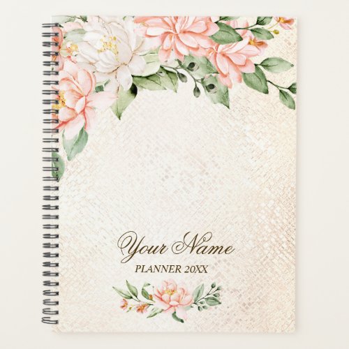 Wedding Party Watercolor Peach White Flowers Planner