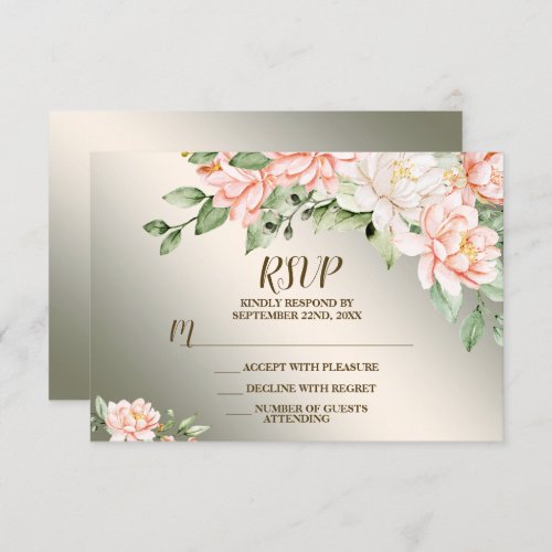 Wedding Party Watercolor Peach White Flowers RSVP Card