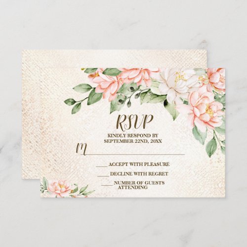 Wedding Party Watercolor Peach White Flowers RSVP Card